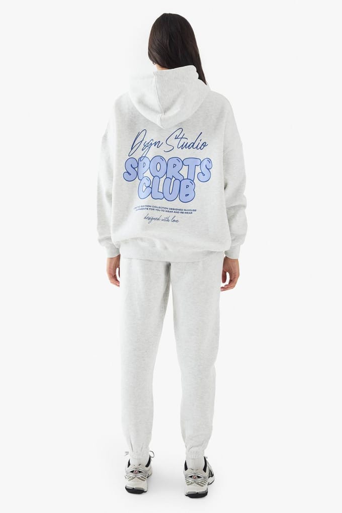 boohoo Dames DSGN Studio Sports Bubble Slogan Oversized Jogger | Ash Grey | Maat: Small