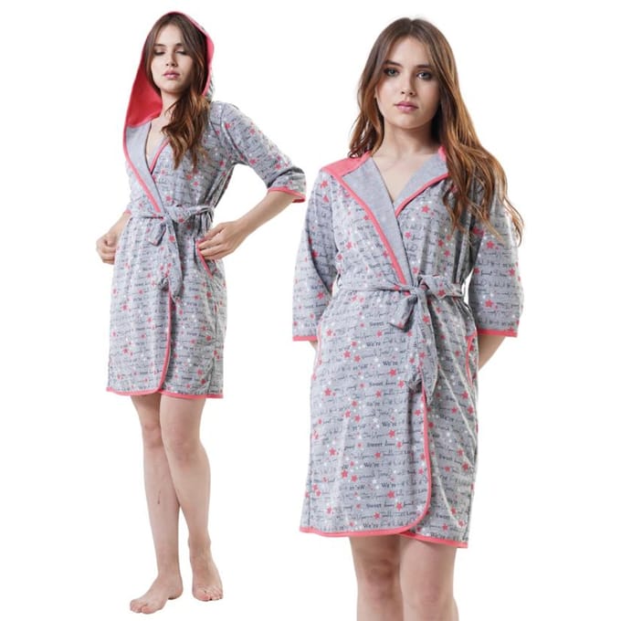 Dames Katoenen Badjas Met Capuchon Vienetta S gray