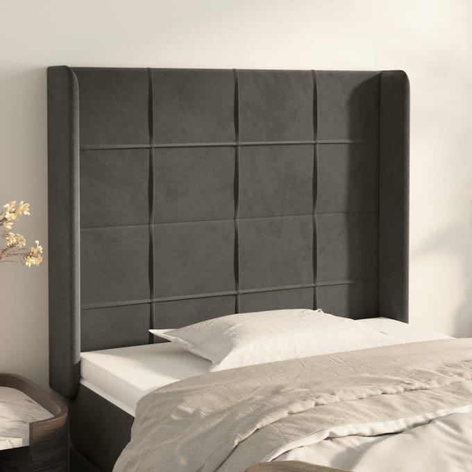 vidaXL - Hoofdbord - met - randen - 103x16x118/128 - cm - fluweel - donkergrijs