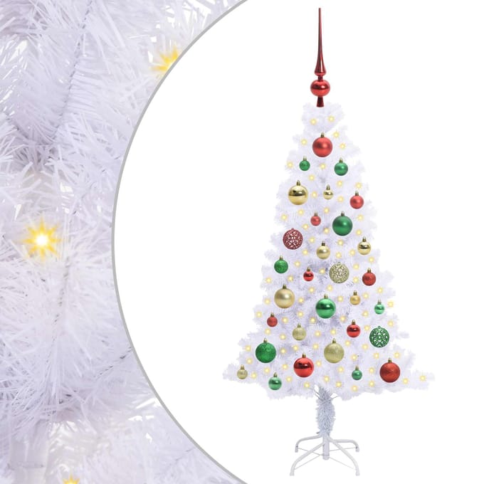 vidaXL - Kunstkerstboom - met - 150 - LED - Wit - 120 - cm - PVC - en - Staal