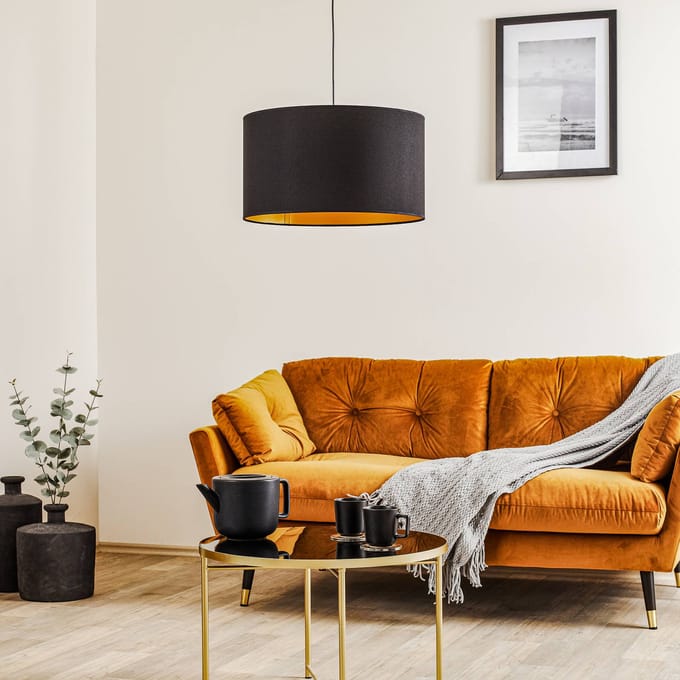 Euluna - Hanglamp - 1licht - Kunstvezeltextiel - H: 25 cm - E27 - zwart, goud