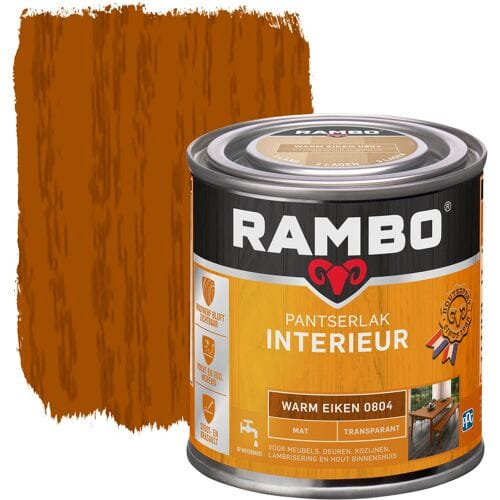 Rambo Pantserlak Interieur - Transparant Mat - Houtnerf Zichtbaar - Warm Eiken - 0.25L