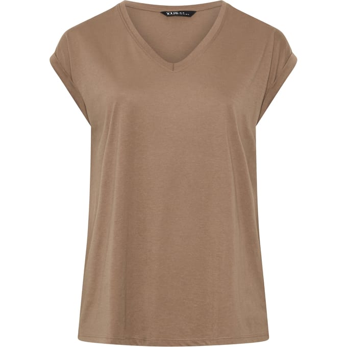 Yours Natuurlijk Bruin Basic Tshirt Met Vhals Size 38