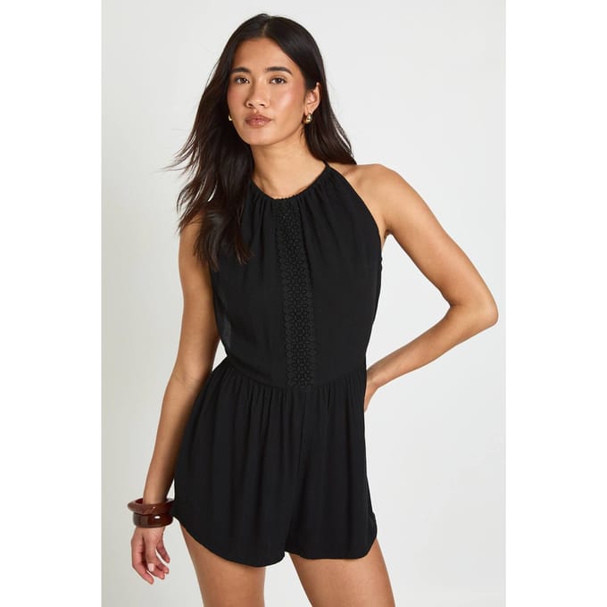 boohoo Dames Playsuit Met Gestructureerde Afwerkingsdetails | Zwart | Maat: 42