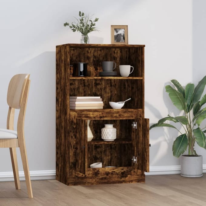 vidaXL - Hoge - kast - 60x35,5x103,5 - cm - bewerkt - hout - gerookt - eikenkleurig