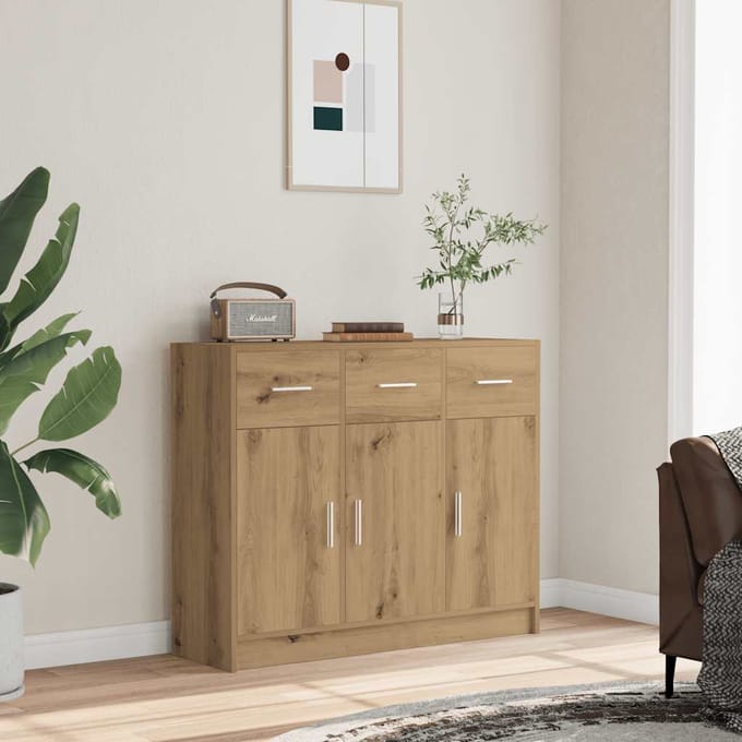 vidaXL - Dressoir - 91x28x75 - cm - bewerkt - hout - artisanaal - eikenkleur