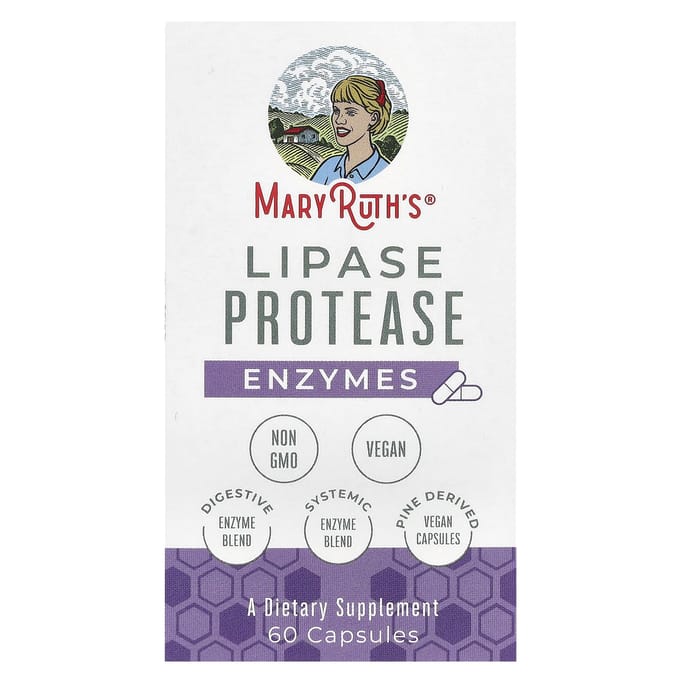 Enzyme protéase lipase de MaryRuth, 60 gélules