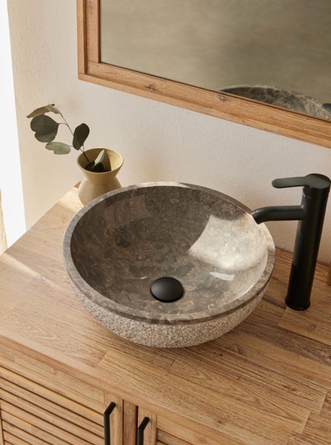 Natuursteen waskom rond grijs 40×40×15 cm – Noventa