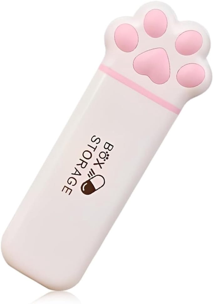 Pillendoos in kattenvorm met groot vak, ideaal voor reizen, roze, handig en compact