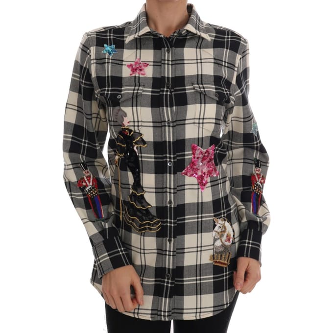 Dolce & Gabbana Zwart Witte Sprookje Kristallen Shirt