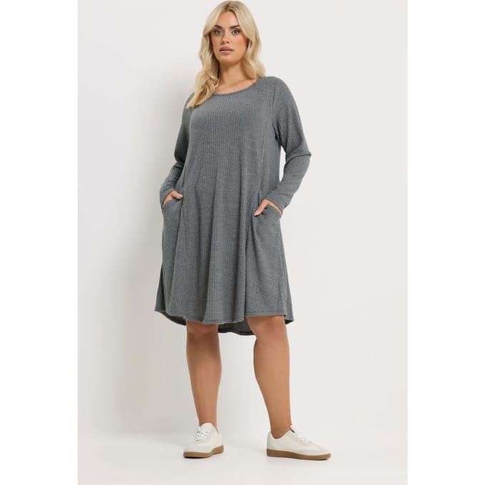 Yours Grijze Geribbelde Jurk Met Zakken Size 50-52