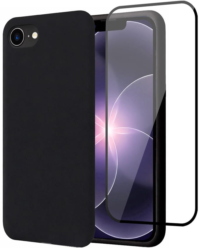 Hoesje geschikt voor iPhone 17e - Screenprotector Volledig Dekkend Glas - Mat Back Case Zwart