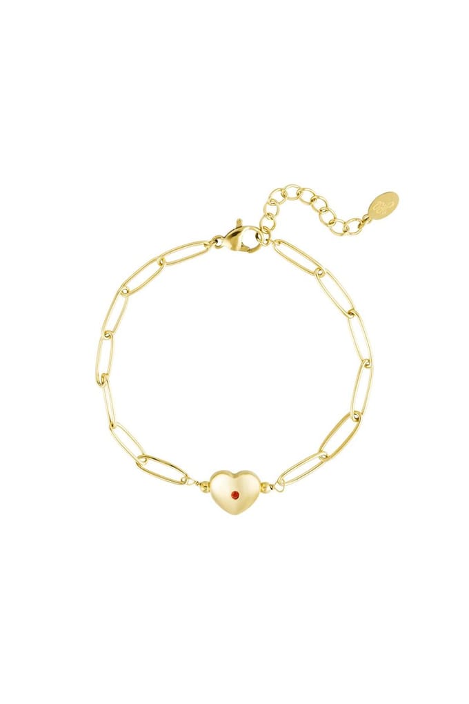 Link bracelet with heart-yehwang- red-goud-armband