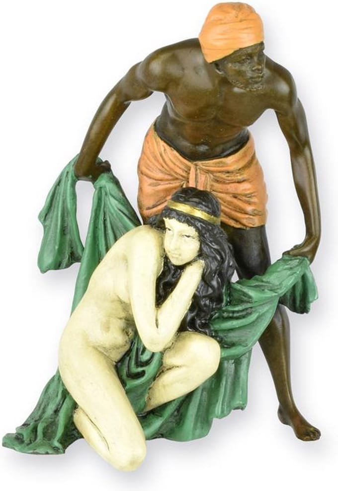 Beschermende man - Bronzen beeld - sculptuur - 13,8 cm hoog