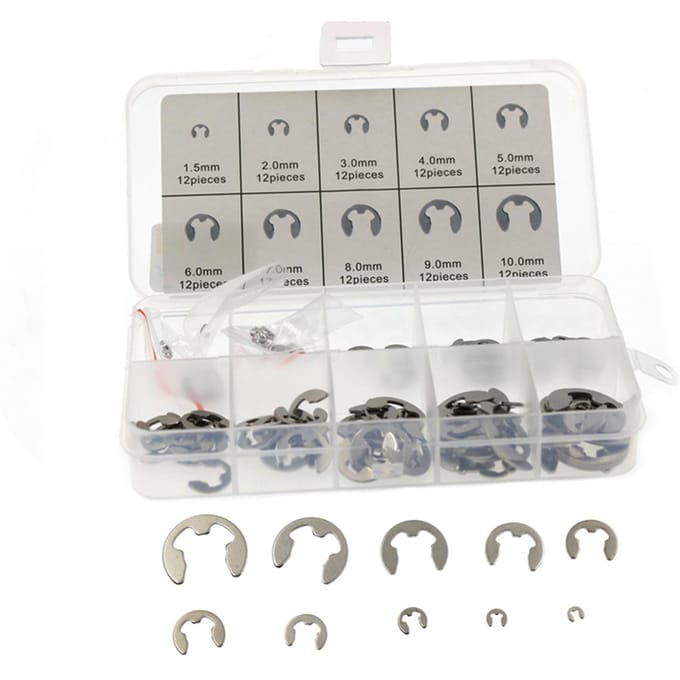 120PCS 304 RVS E-Clip Assortiment Kit M1.5-10 Borgring Externe Borgringen Set 120PCS