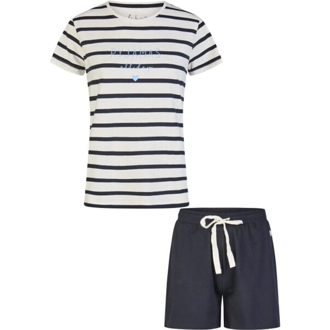 By Louise Dames Korte Pyjama Set Shortama Wit/Donkerblauw Gestreept - Maat M