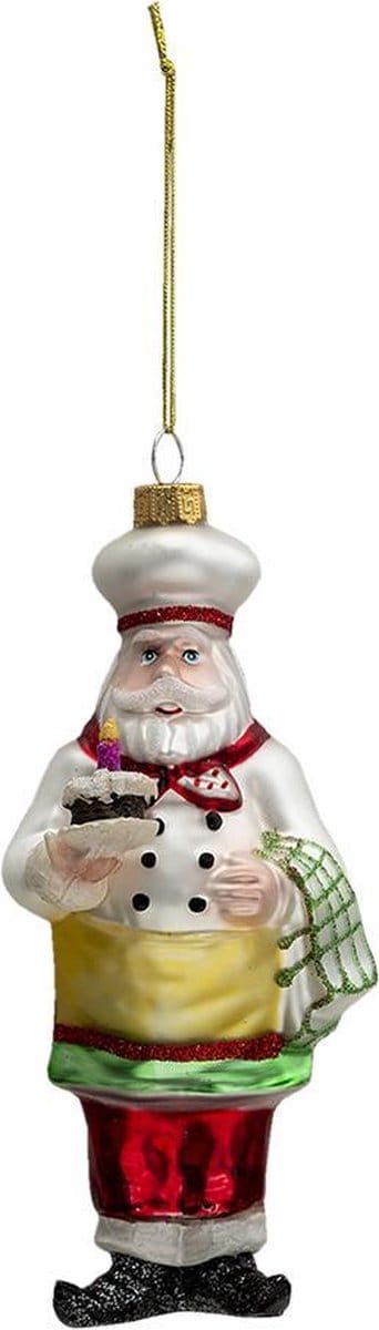 Clayre & Eef Kersthanger Kerstman 17 cm Wit Rood Glas