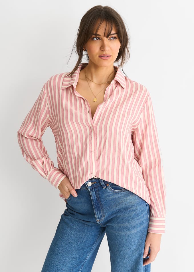 Blush Stripe Viscose Oversized Shirt