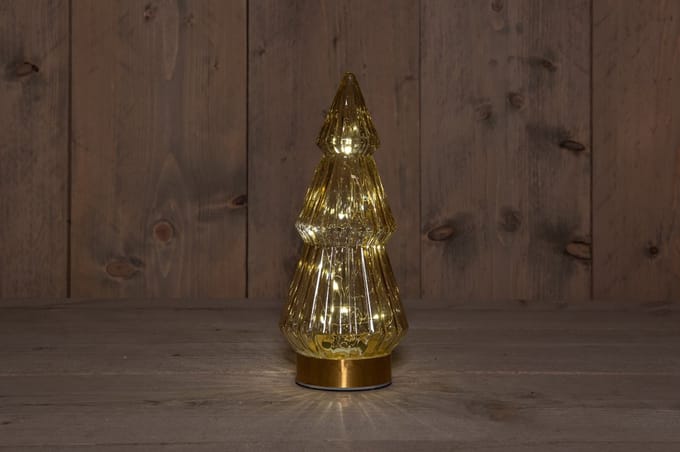 B.O.T. Tree Glass 10X23,5 cm Amber With Golden Base 10Led kerstverl...