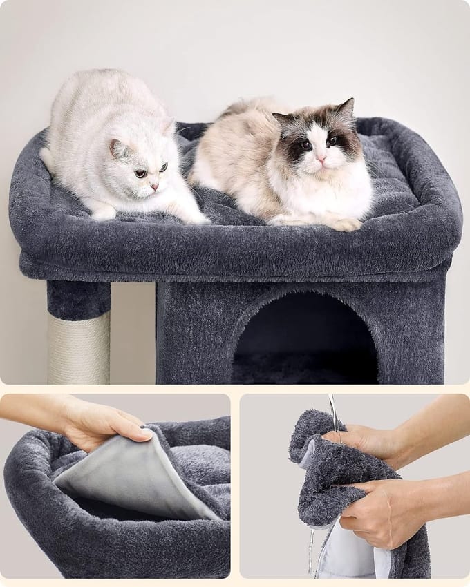 Kattenhuis - Met 2 grotten - Voor extra grote katten - Grijs blauw