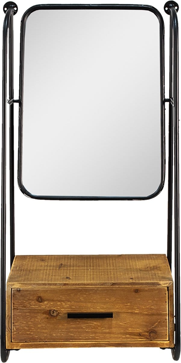 Clayre & Eef Spiegel 46x90 cm Bruin Zwart Ijzer Hout Rechthoek Grote Spiegel