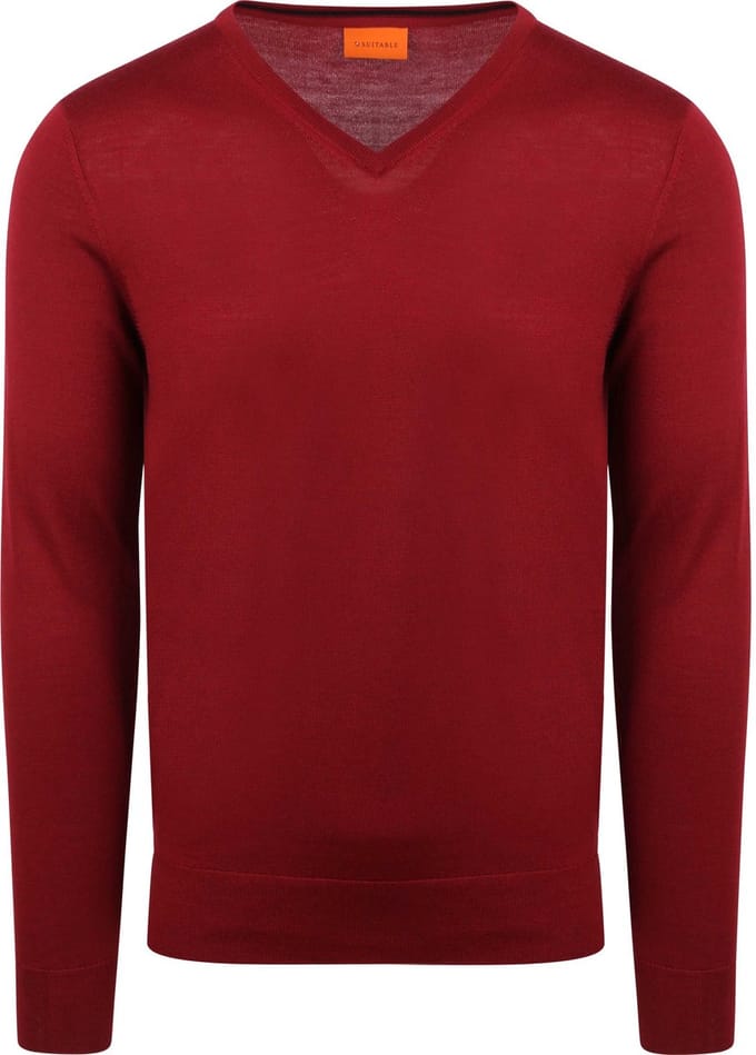 Suitable Merino Pullover V-Hals Donkerrood - Maat M - Heren