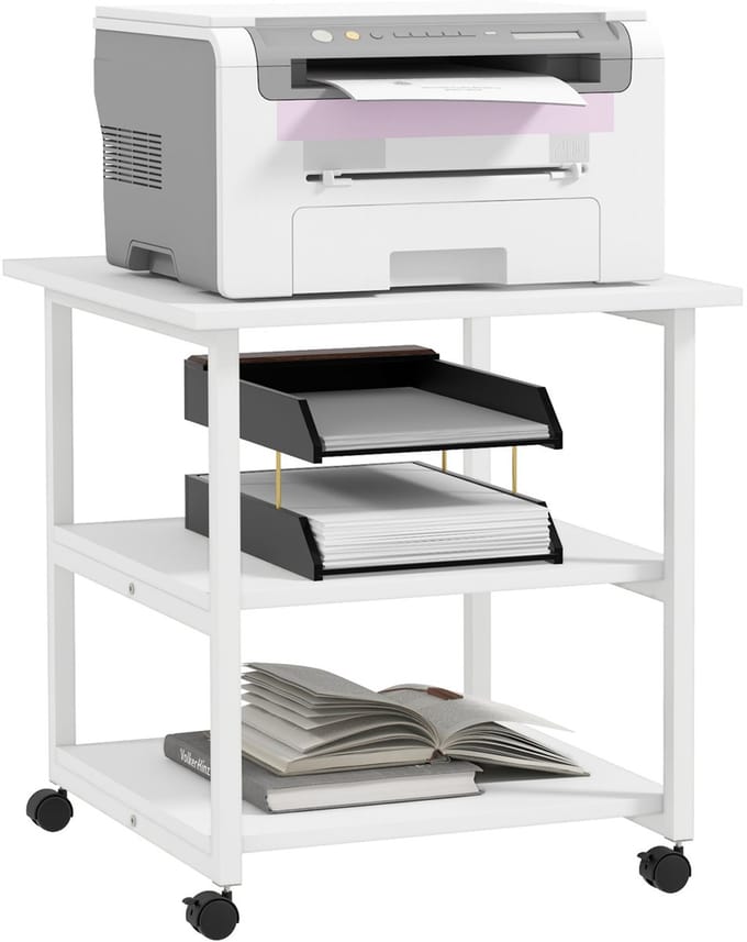 HOMCOM Printerstandaard Spaanplaat, staal 50L x 50B x 52,5H cm Wit