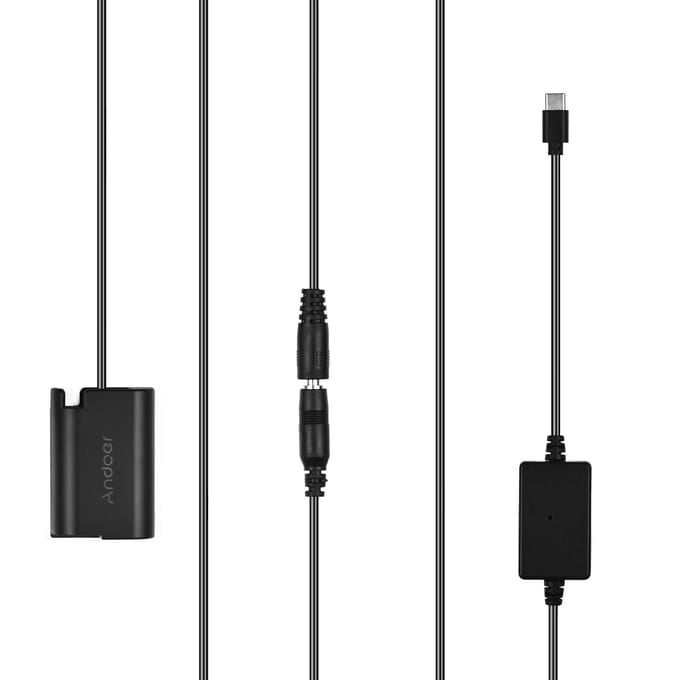 Andoer DMW-DCC17 dummybatterij met Type-C voedingsadapterkabel DMW-BLK22 dummybatterijkoppeling zwart