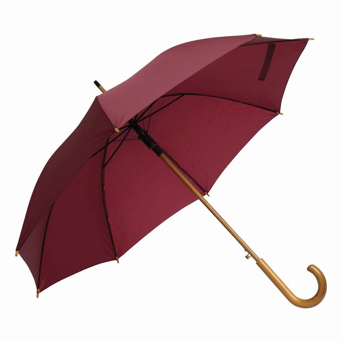 L-Merch Tango Houten Handvat Automatische Stokparaplu 89cm x rood