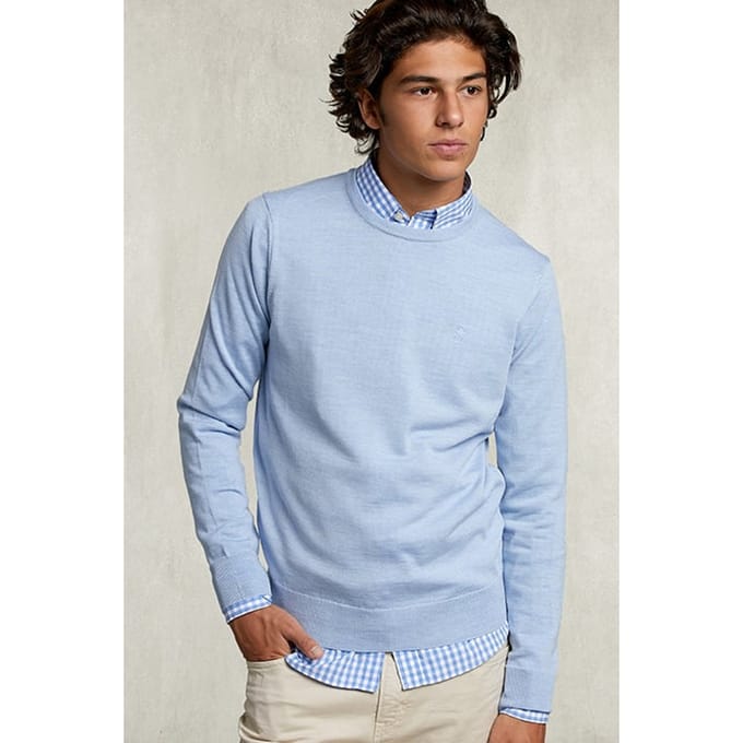 River Woods Basic Merino Crew Neck Pullover Dolphin Mix Blue Größe: S | Pullover Outlet | Herren | Blau