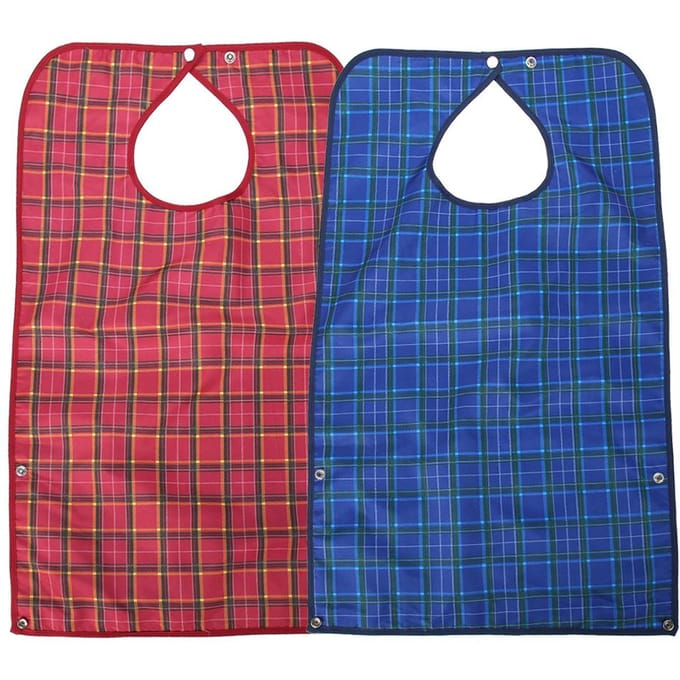 Waterdichte Slab voor Volwassenen Dubbellaags Ouderen Eetkledingbeschermer Blauw wit