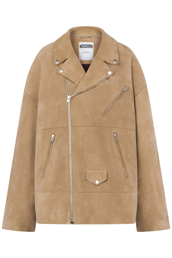 Moschino Oversized Suede Biker Jacket Beige Taglia: 40 | Giacche di pelle Outlet | Donna | Marrone