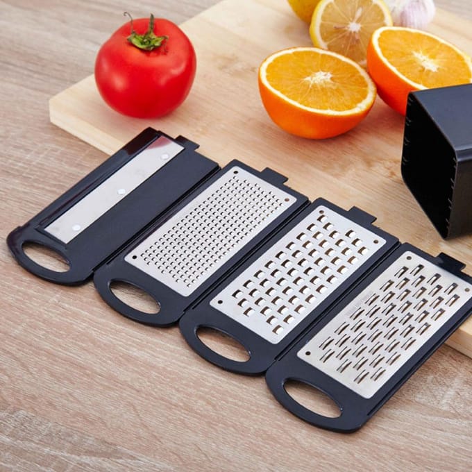 Multifunctionele RVS Professionele Groente-Aardappel Snijder Rasper met 4 Bladen gray