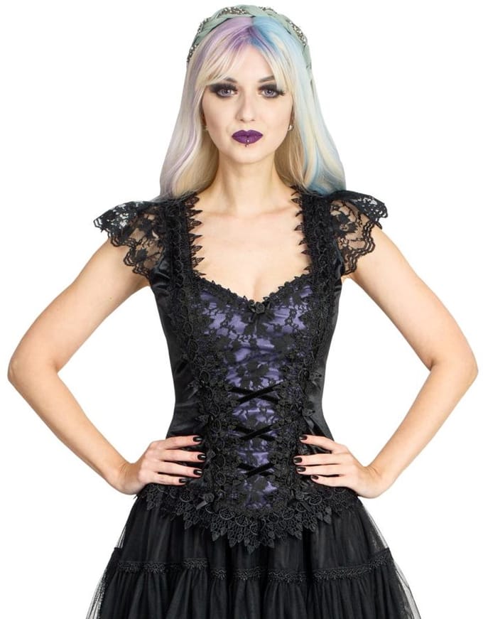 Sinister - 1296 Mouwloze top - XL - Zwart/Lila