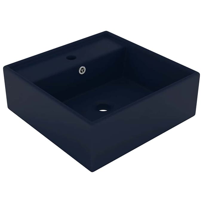 vidaXL - Wastafel - met - overloop - vierkant - 41x41cm - keramiek - mat - donkerblauw