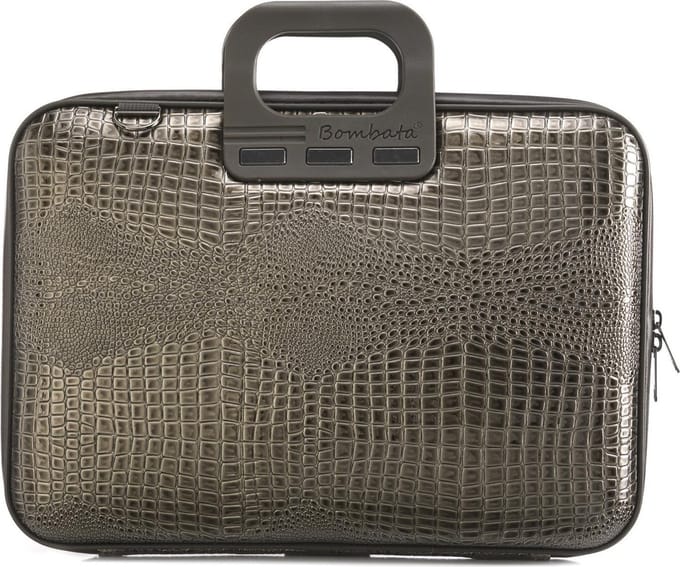 Bombata Shiny Cocco 15 inch Laptoptas - Dames - 15,6 - Glimmende Krokoprint - Houtskool Grijs