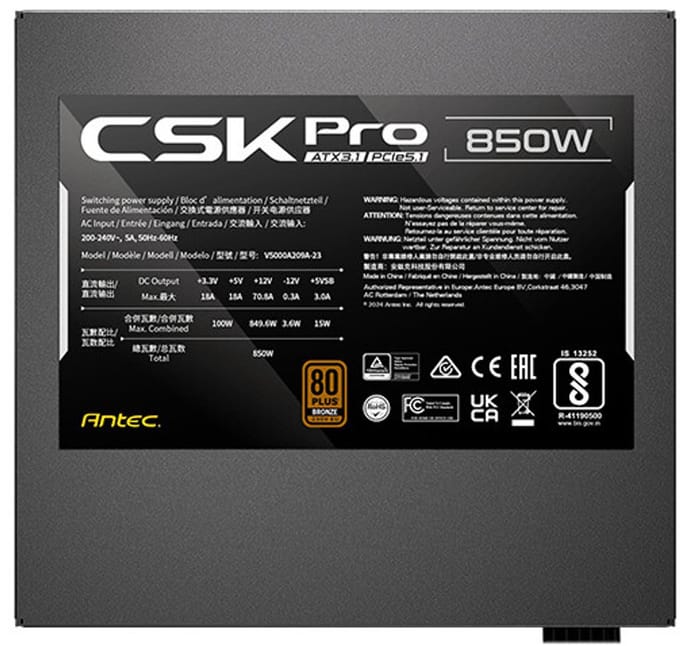 Antec SIGNATURE CSK850 PRO ATX3.1 power supply unit Voeding - 850 Watt - ATX - 80 Plus 80 PLUS Bronze