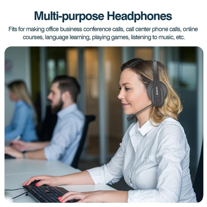 2,4 GHz draadloze hoofdtelefoon Callcenter oortelefoon On-ear headset met ENC ruisonderdrukking microfoon zwart