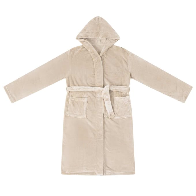 vidaXL Badjas Hoodie Beige L Flanel