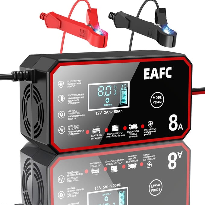EAFC Auto acculader 8A - Reparatiemodus - Accu Lader voor Auto - Motor - Scooter - Boot - Camper