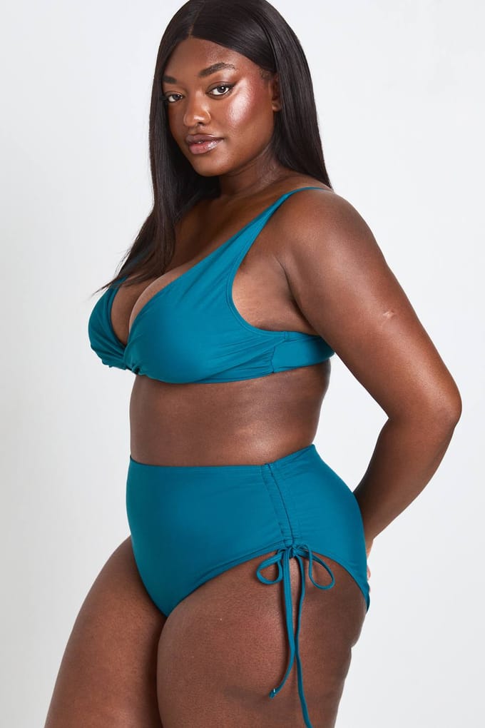 boohoo Dames Plus Zwemkleding Essentials Buikcontrolerende Hoge Taille Slip | Washed Teal | Maat: 48