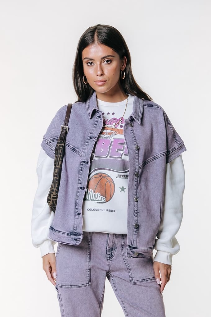 Colourful Rebel Vive Acid Wash Denim Gilet- L