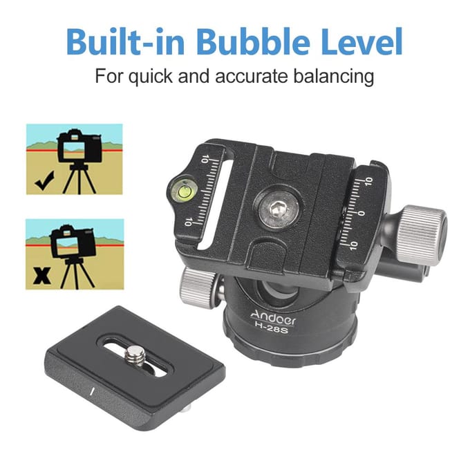 Andoer H28S Mini Balhoofd 360 Graden Panoramisch Laag Profiel Tafelbladhoofd Monopod Statief Balhoofd zwart