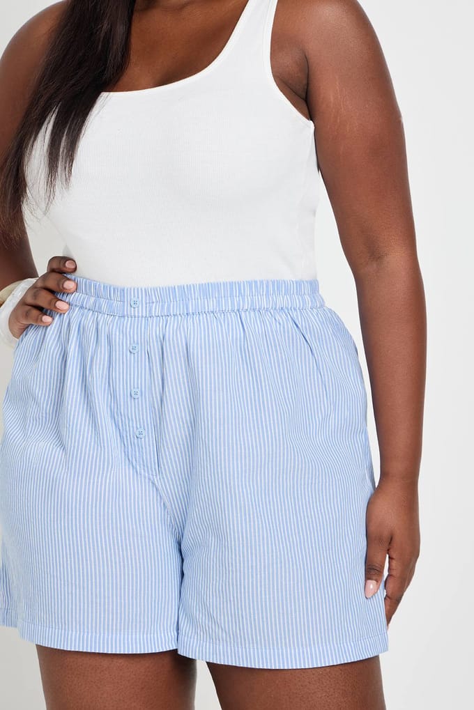boohoo Dames Plus Poplin Henley Korte Broek | Blauw | Maat: 48