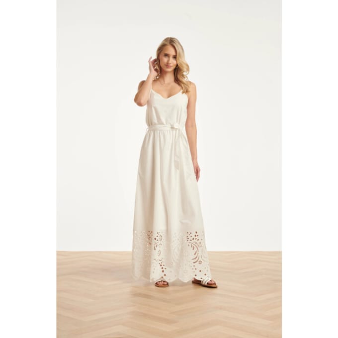 Smashed Lemon Off maxi jurk met broderie en ceintuur |
