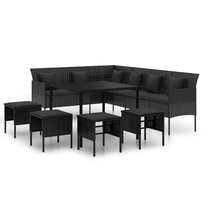 vidaXL - 6-delige - Tuinset - met - kussens - poly - rattan - zwart