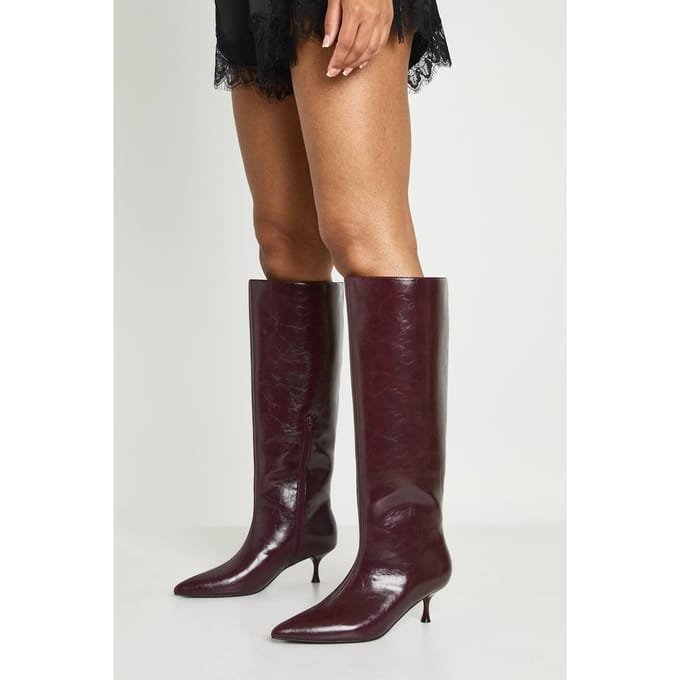 boohoo Dames Lage Stiletto Kolomlaarzen | Burgundy | Maat: 5