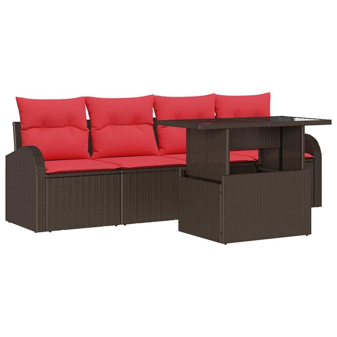 vidaXL - Tuinbank - Set - 5 - st - Bruin - Poly - Riet