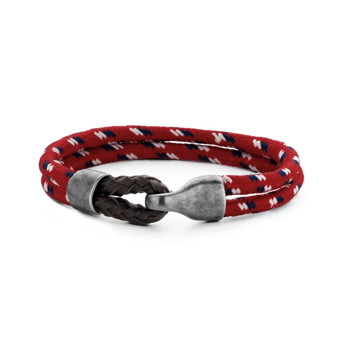 Frank 1967 Nautical Ropes 7FB-0271 Geweven Armband met Stalen Element - Lengte 21 cm - Rood
