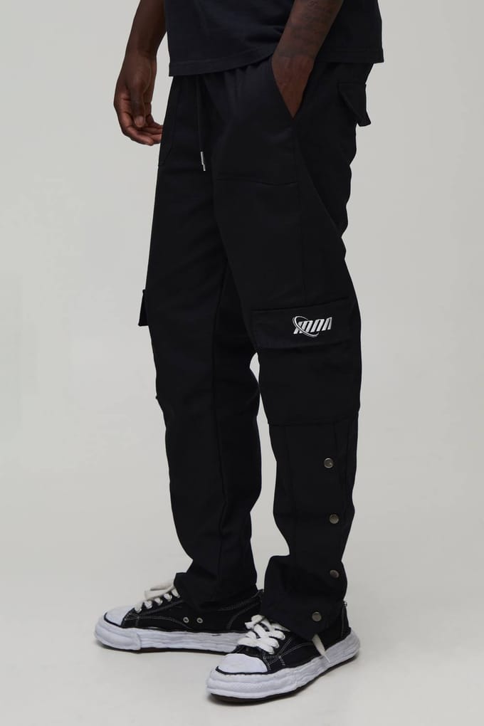 Rechte Cargo Broek Met Drukknopen Aan Zoom Ripstop Met Merkdetails | Black | Size Medium